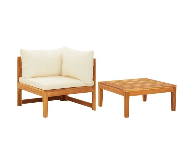 Vidaxl 2 pcs conj. lounge de jardim c/ almofadões branco nata acácia