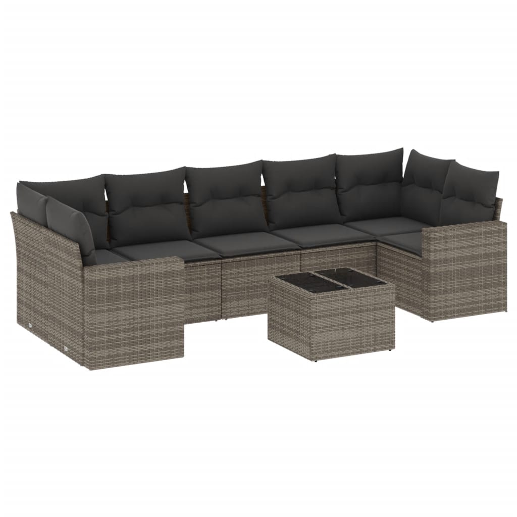 Vidaxl 8 pcs conjunto sofás de jardim c/ almofadões vime pe cinzento