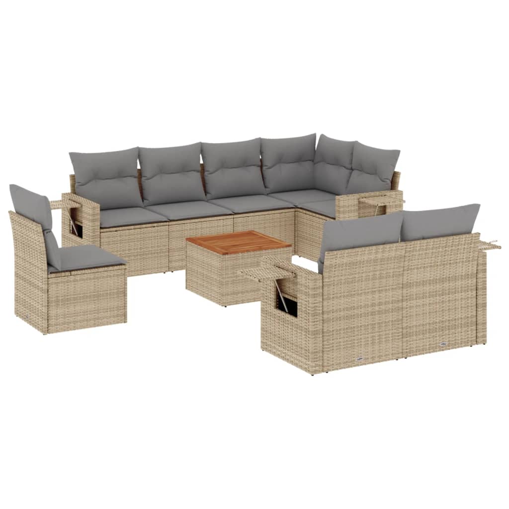 Vidaxl 9 pcs conjunto de sofás p/ jardim com almofadões vime pe bege