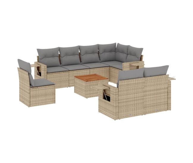 Vidaxl 9 pcs conjunto de sofás p/ jardim com almofadões vime pe bege