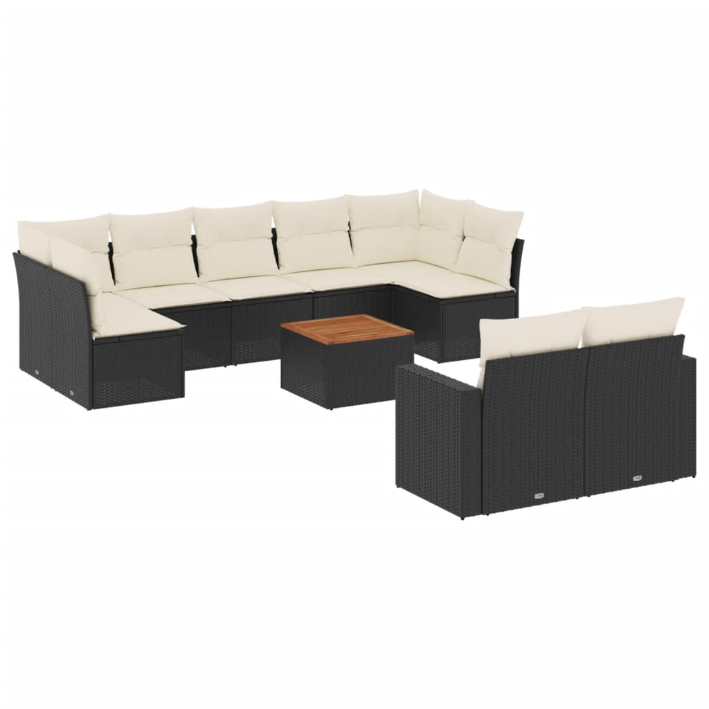 Vidaxl 10 pcs conjunto sofás de jardim c/ almofadões vime pe preto