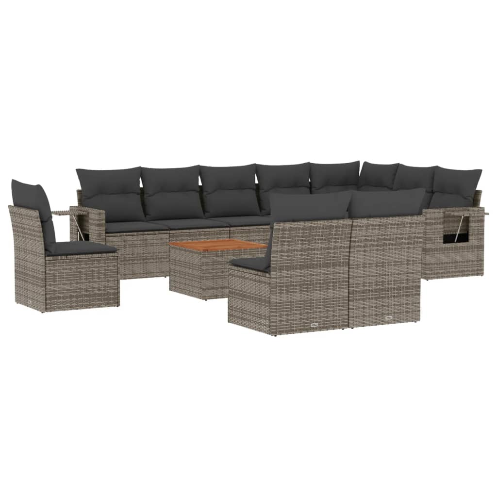 Vidaxl 11 pcs conjunto sofás de jardim c/ almofadões vime pe cinzento