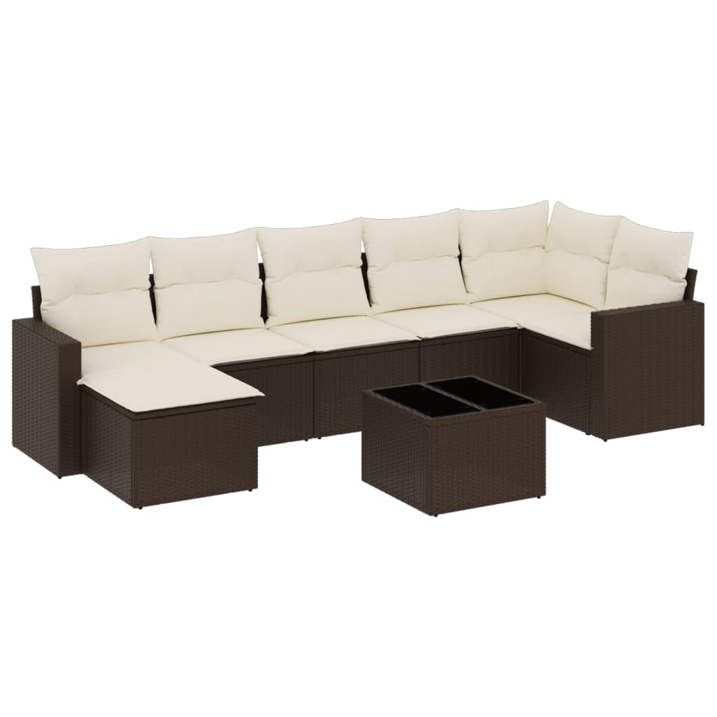 Vidaxl 8 pcs conjunto sofás de jardim c/ almofadões vime pe castanho