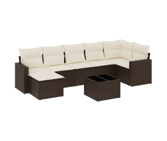 Vidaxl 8 pcs conjunto sofás de jardim c/ almofadões vime pe castanho