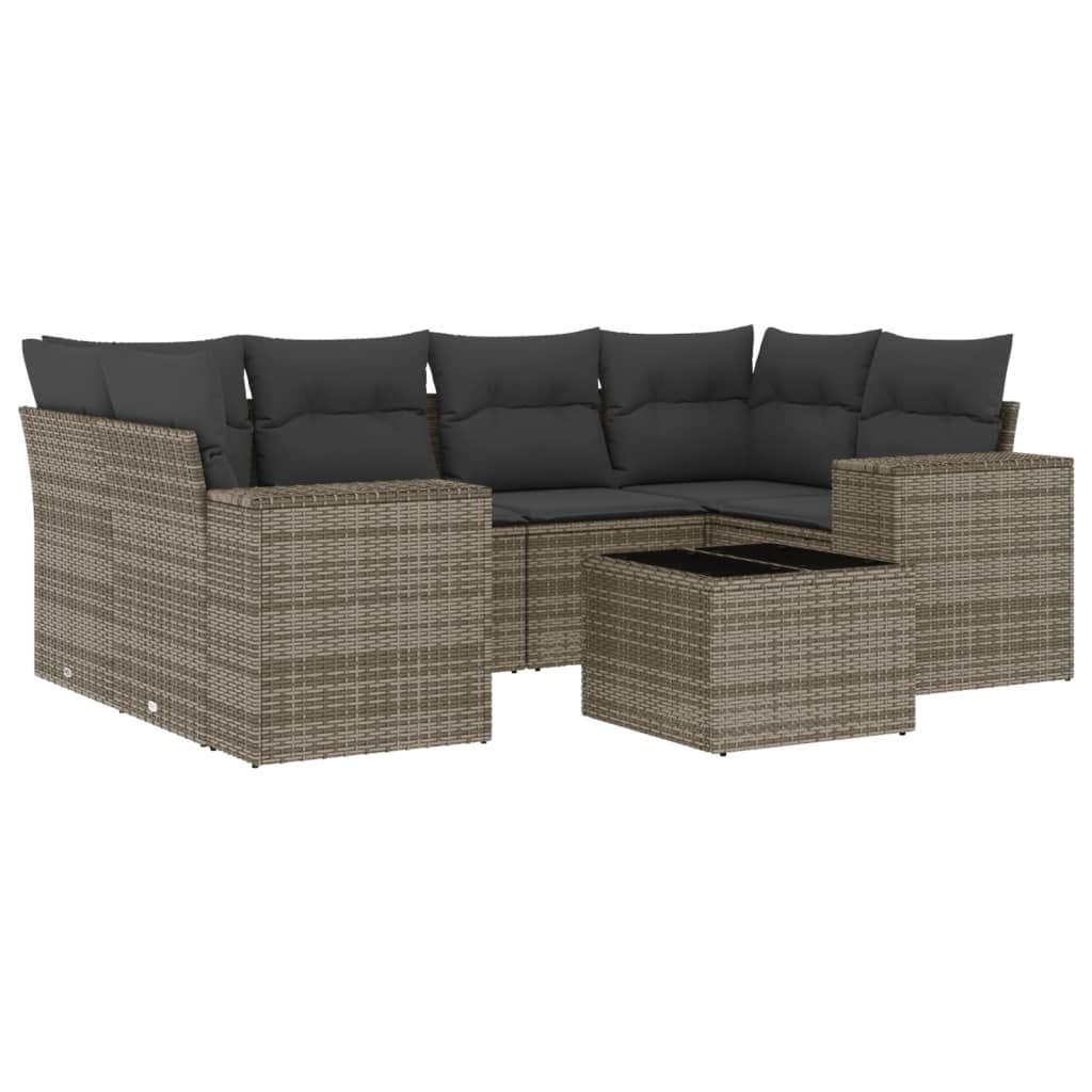 Vidaxl 7 pcs conjunto sofás p/ jardim c/ almofadões vime pe cinzento