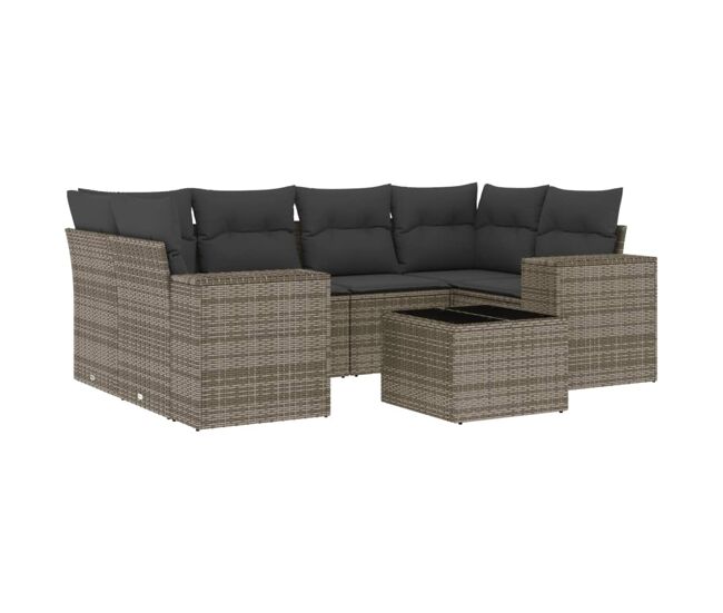 Vidaxl 7 pcs conjunto sofás p/ jardim c/ almofadões vime pe cinzento