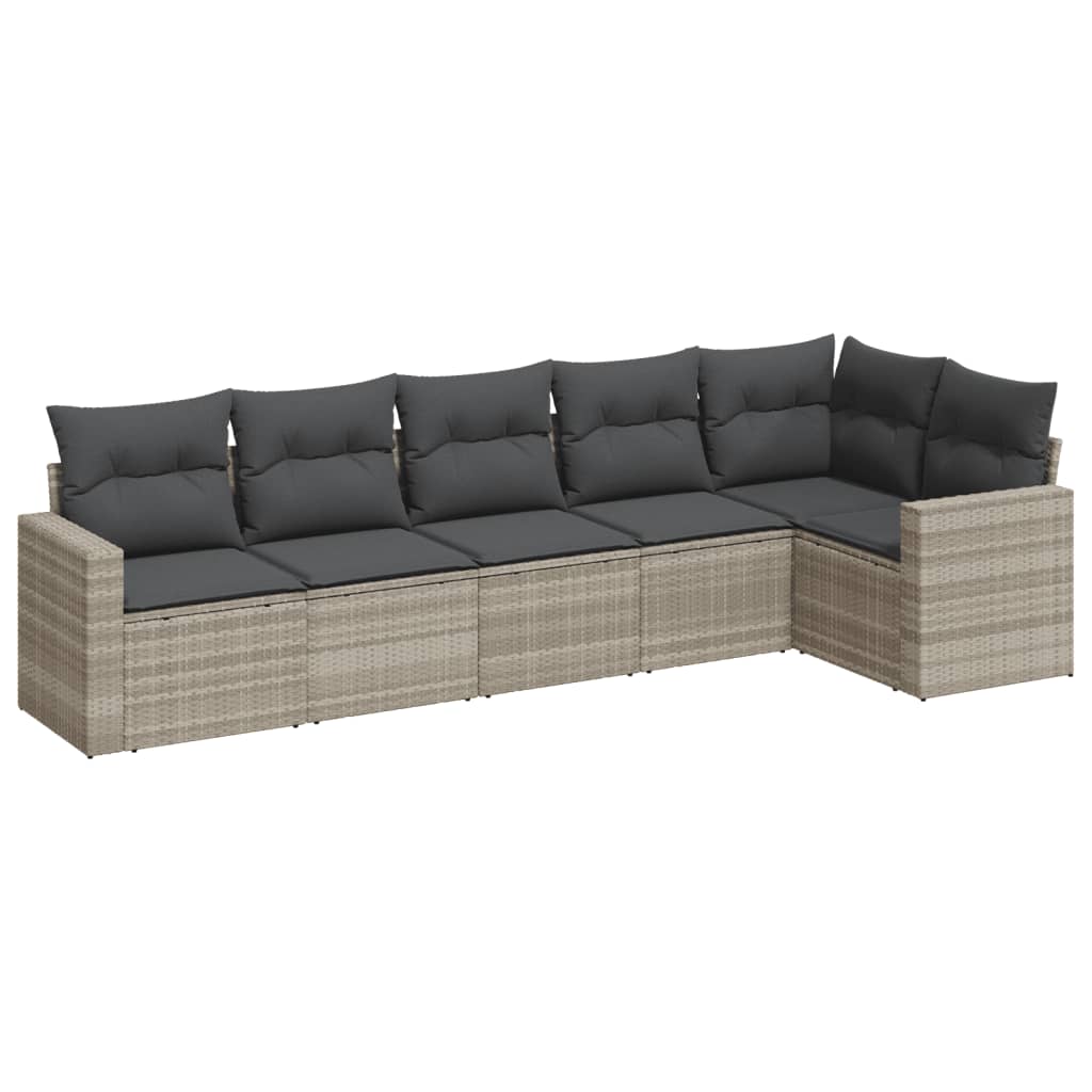 Vidaxl 6 pcs conj. sofás jardim com almofadões vime pe cinzento-claro