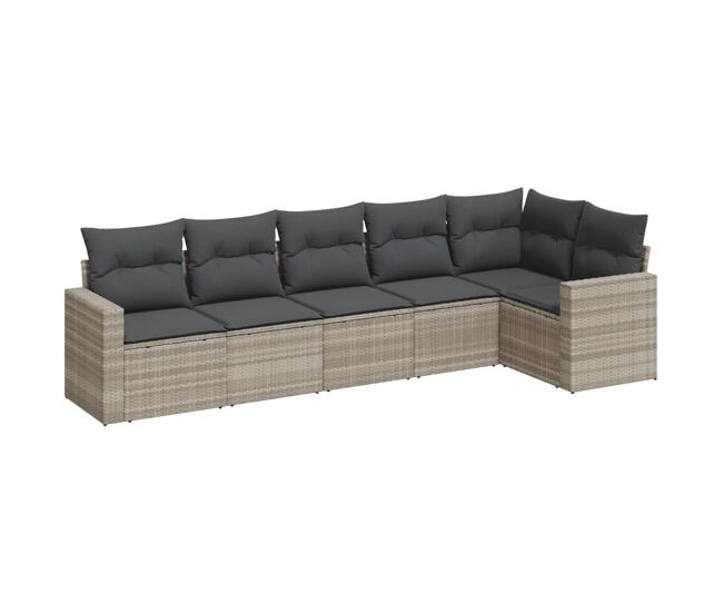 Vidaxl 6 pcs conj. sofás jardim com almofadões vime pe cinzento-claro