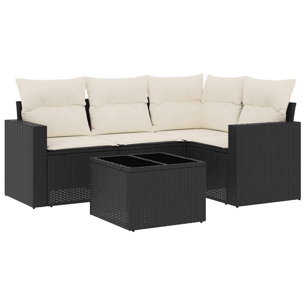 Vidaxl 5 pcs conjunto sofás de jardim com almofadões vime pe preto