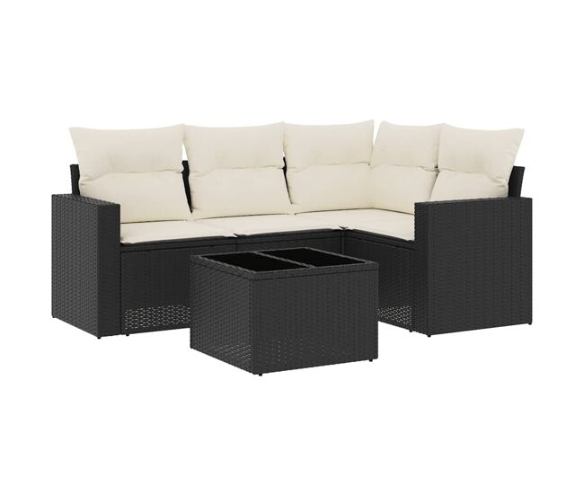 Vidaxl 5 pcs conjunto sofás de jardim com almofadões vime pe preto