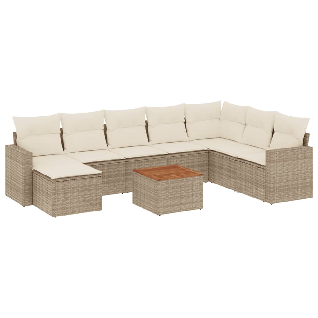Vidaxl 9 pcs conjunto de sofás p/ jardim com almofadões vime pe bege