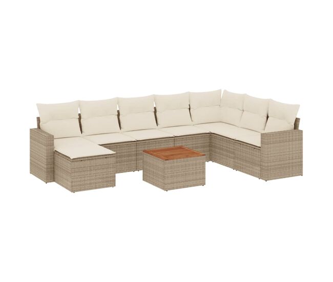 Vidaxl 9 pcs conjunto de sofás p/ jardim com almofadões vime pe bege