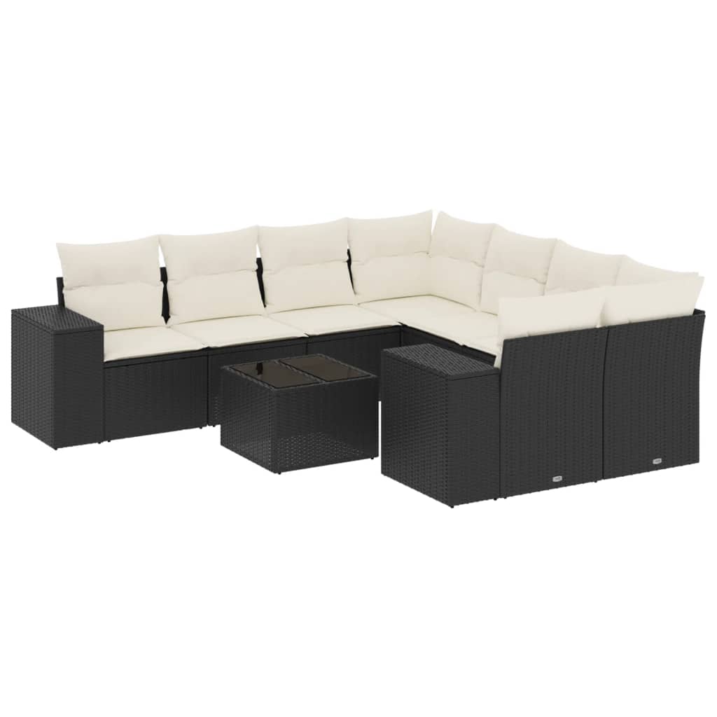 Vidaxl 9 pcs conjunto de sofás p/ jardim c/ almofadões vime pe preto