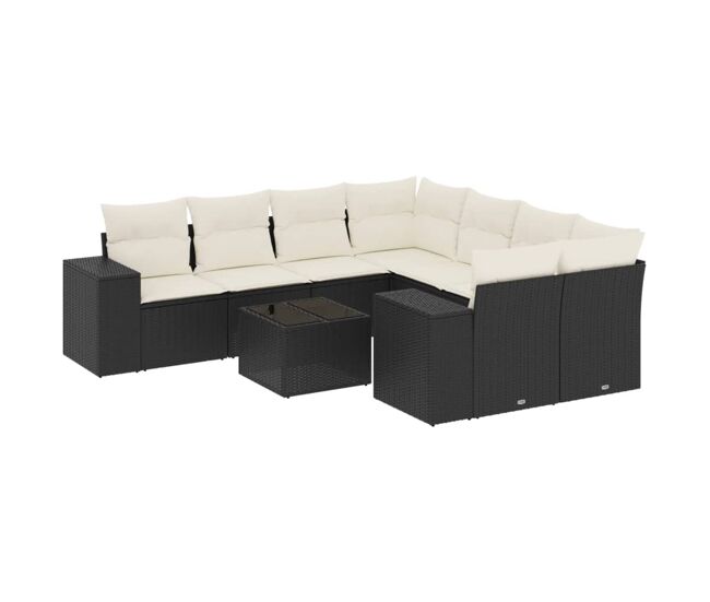 Vidaxl 9 pcs conjunto de sofás p/ jardim c/ almofadões vime pe preto