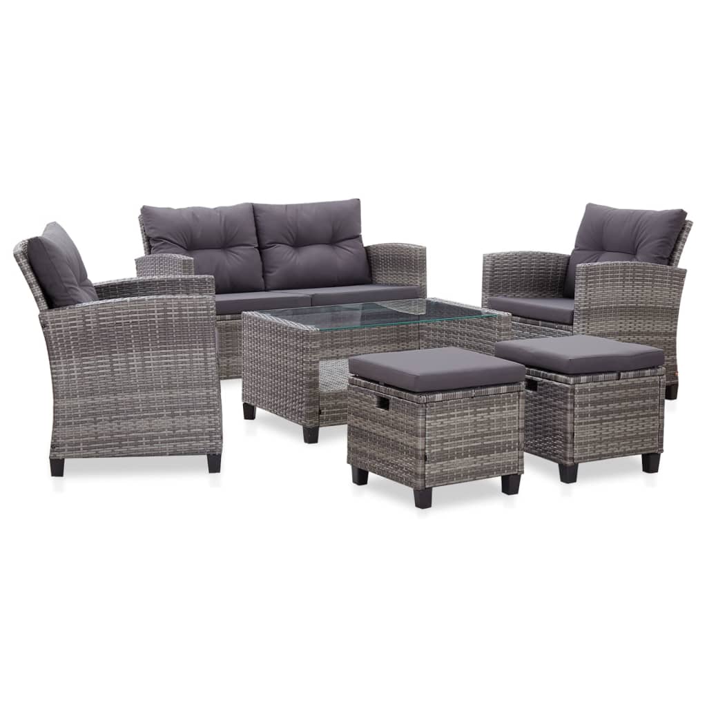Vidaxl 6 pcs conjunto sofás jardim c/ almofadões vime cinzento-escuro