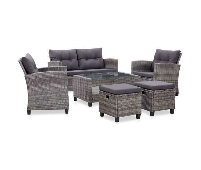 Vidaxl 6 pcs conjunto sofás jardim c/ almofadões vime cinzento-escuro