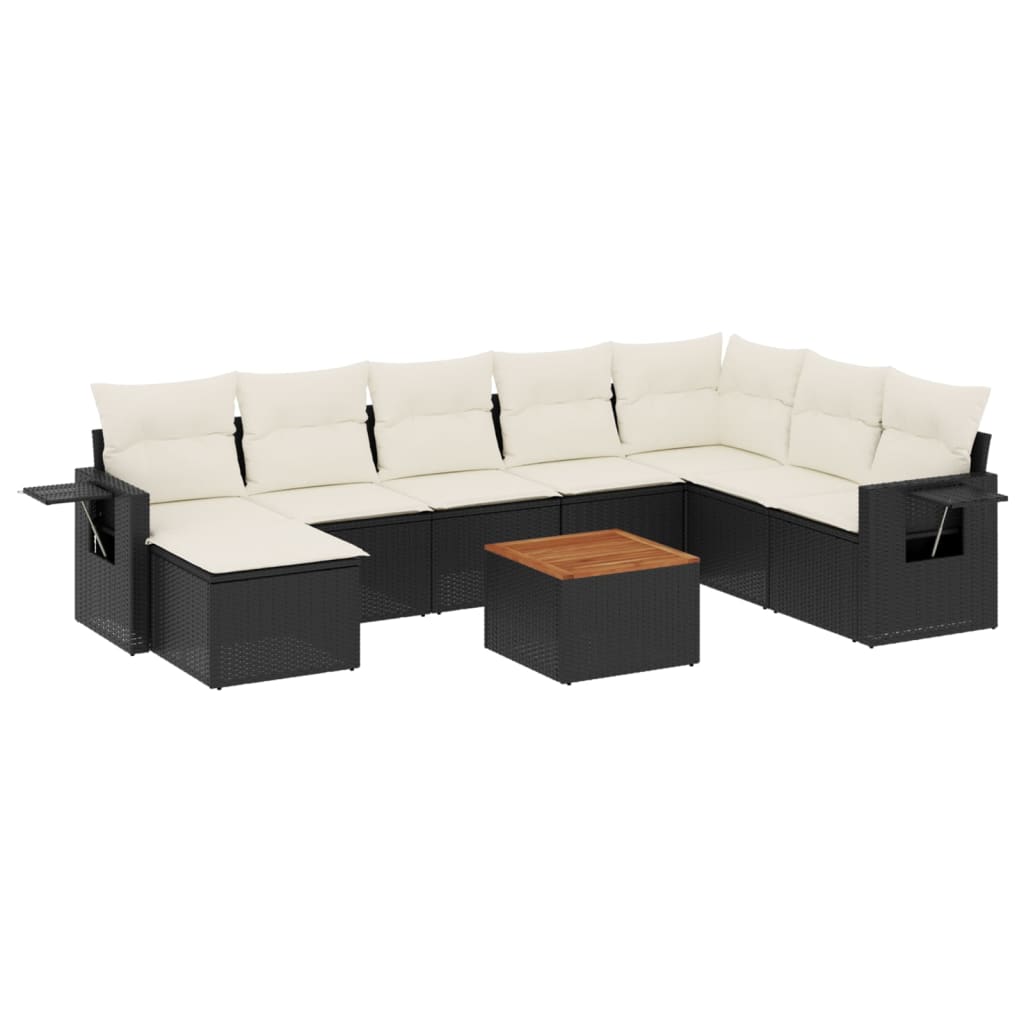Vidaxl 9 pcs conjunto de sofás p/ jardim c/ almofadões vime pe preto