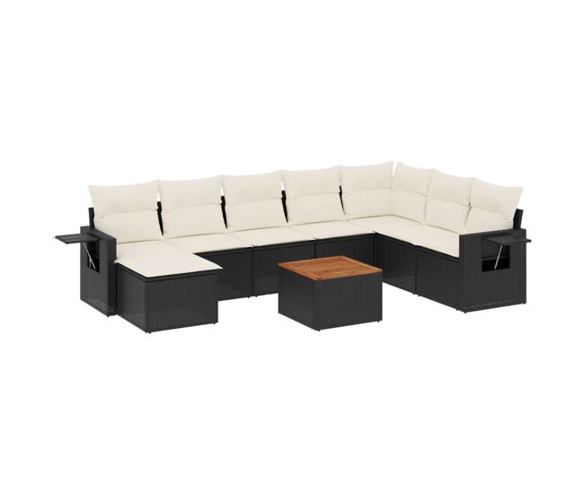 Vidaxl 9 pcs conjunto de sofás p/ jardim c/ almofadões vime pe preto