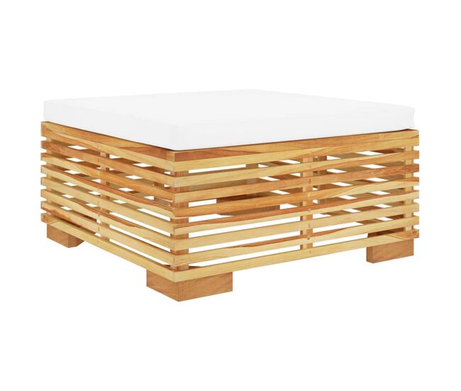 Vidaxl apoio de pés p/ jardim c/ almofadões cor creme teca maciça