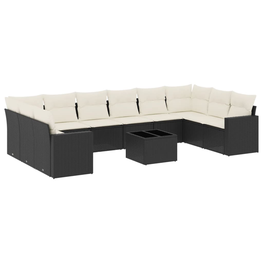 Vidaxl 11 pcs conjunto sofás de jardim c/ almofadões vime pe preto