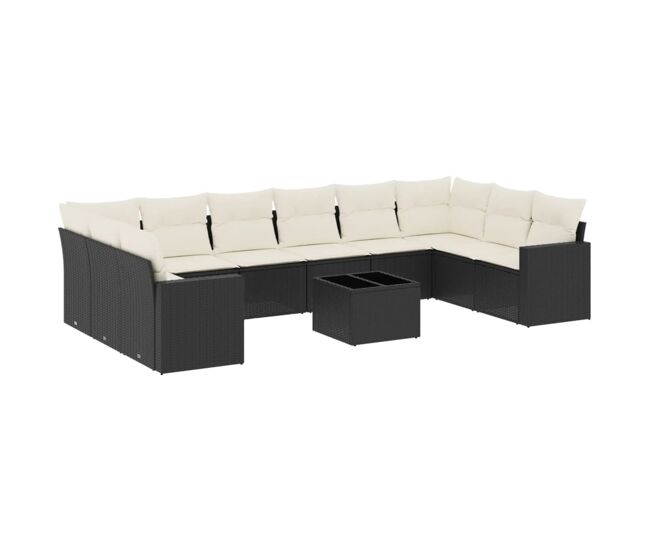 Vidaxl 11 pcs conjunto sofás de jardim c/ almofadões vime pe preto