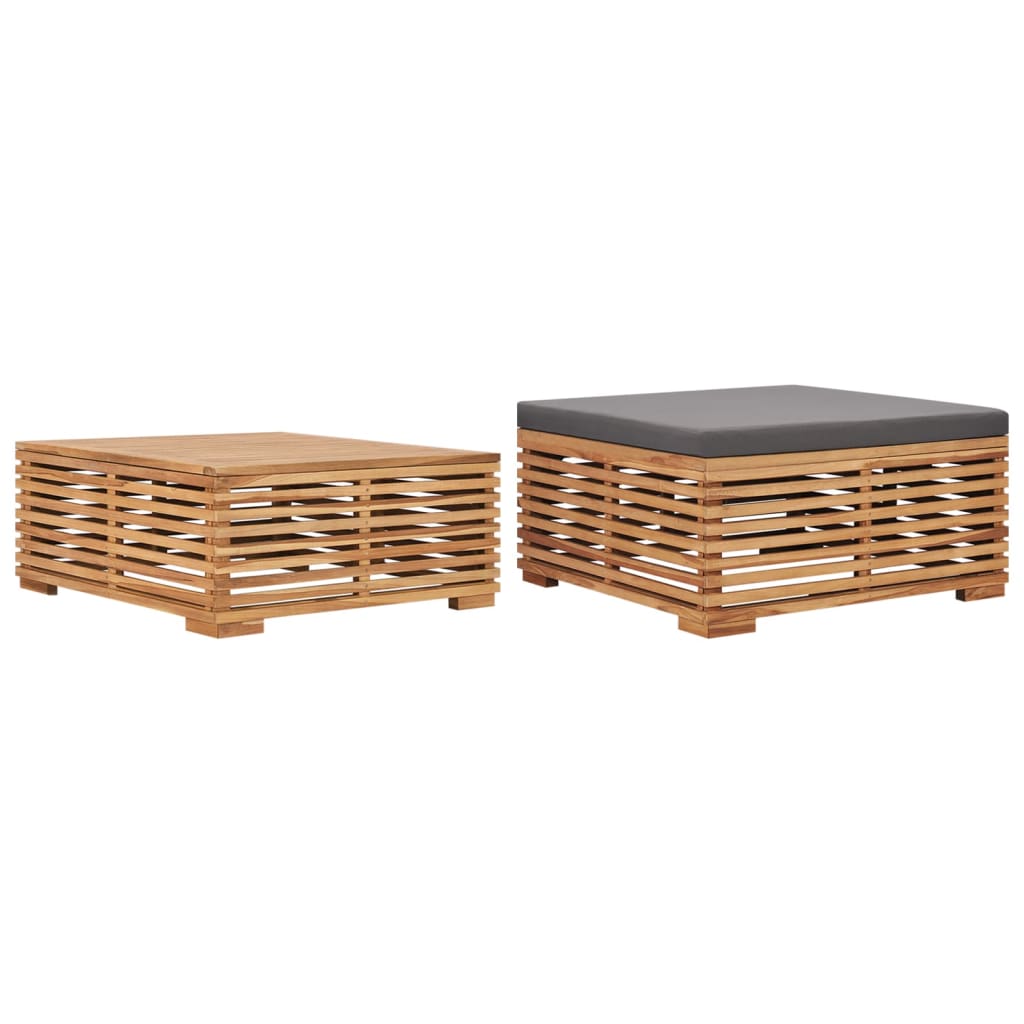 Vidaxl conj. mesa e apoio de pés c/ almofadão cinza-escuro teca maciça