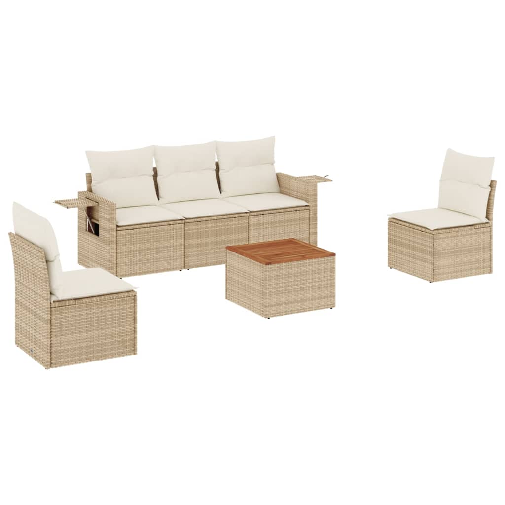 Vidaxl 6 pcs conjunto de sofás p/ jardim com almofadões vime pe bege
