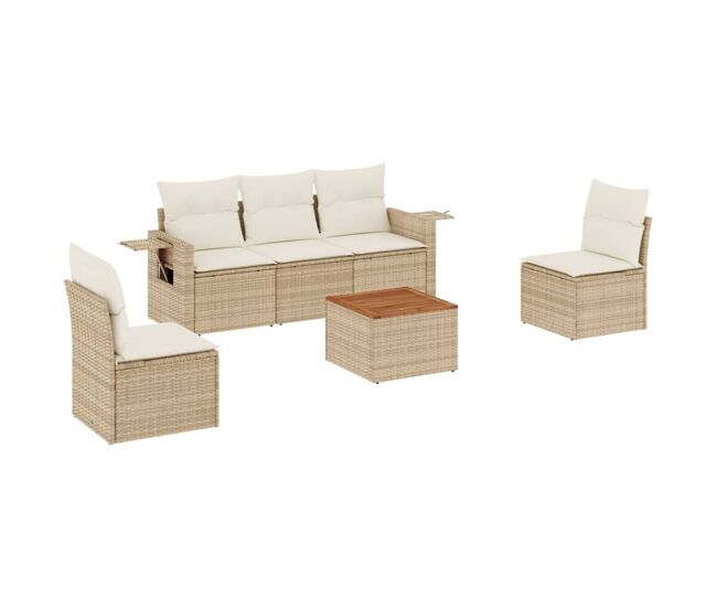 Vidaxl 6 pcs conjunto de sofás p/ jardim com almofadões vime pe bege
