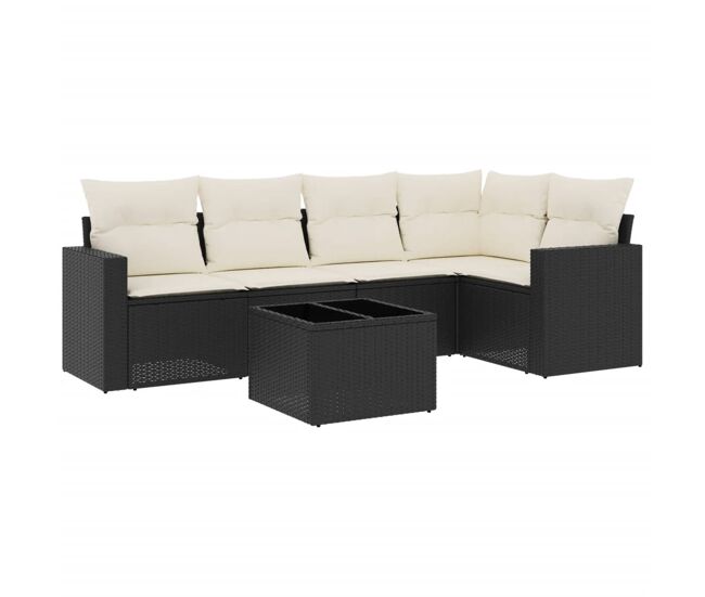 Vidaxl 6 pcs conjunto sofás de jardim c/ almofadões vime pe preto