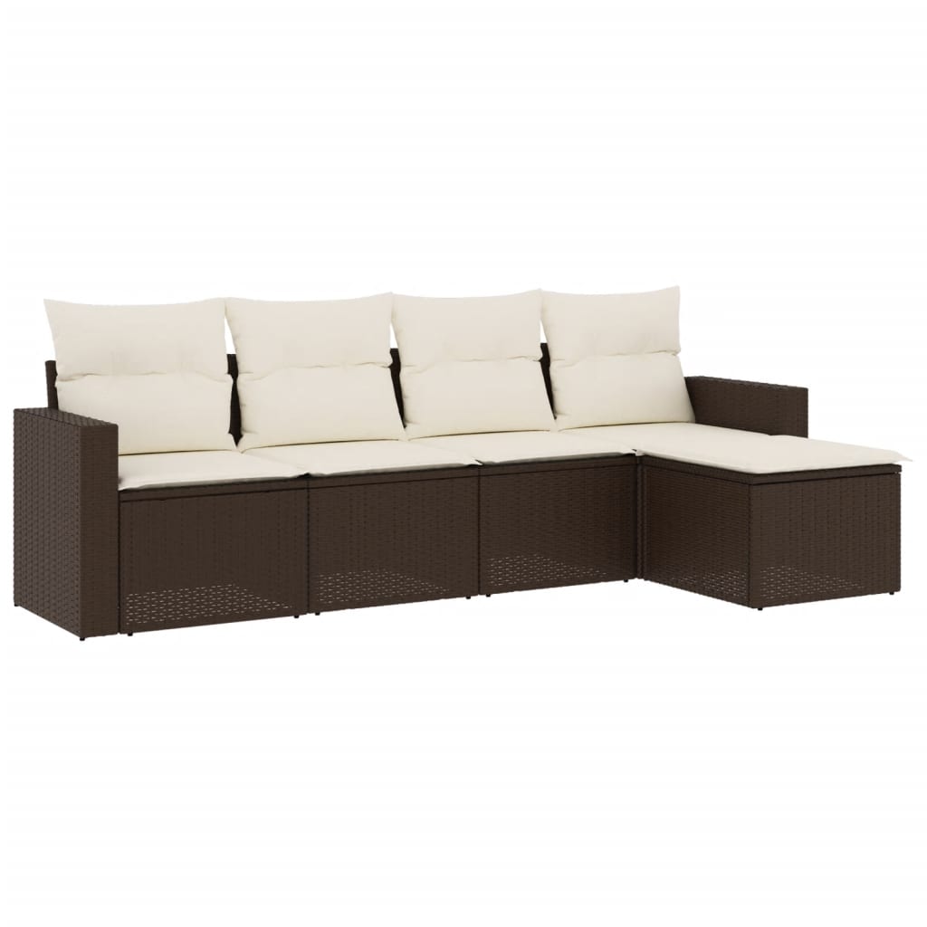 Vidaxl 5 pcs conjunto sofás p/ jardim c/ almofadões vime pe castanho