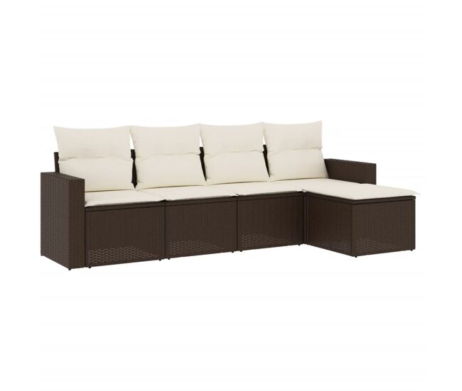 Vidaxl 5 pcs conjunto sofás p/ jardim c/ almofadões vime pe castanho