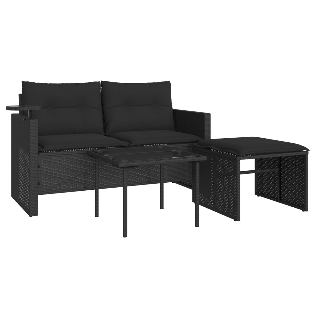 Vidaxl 3 pcs conjunto sofás de jardim com almofadões vime pe preto