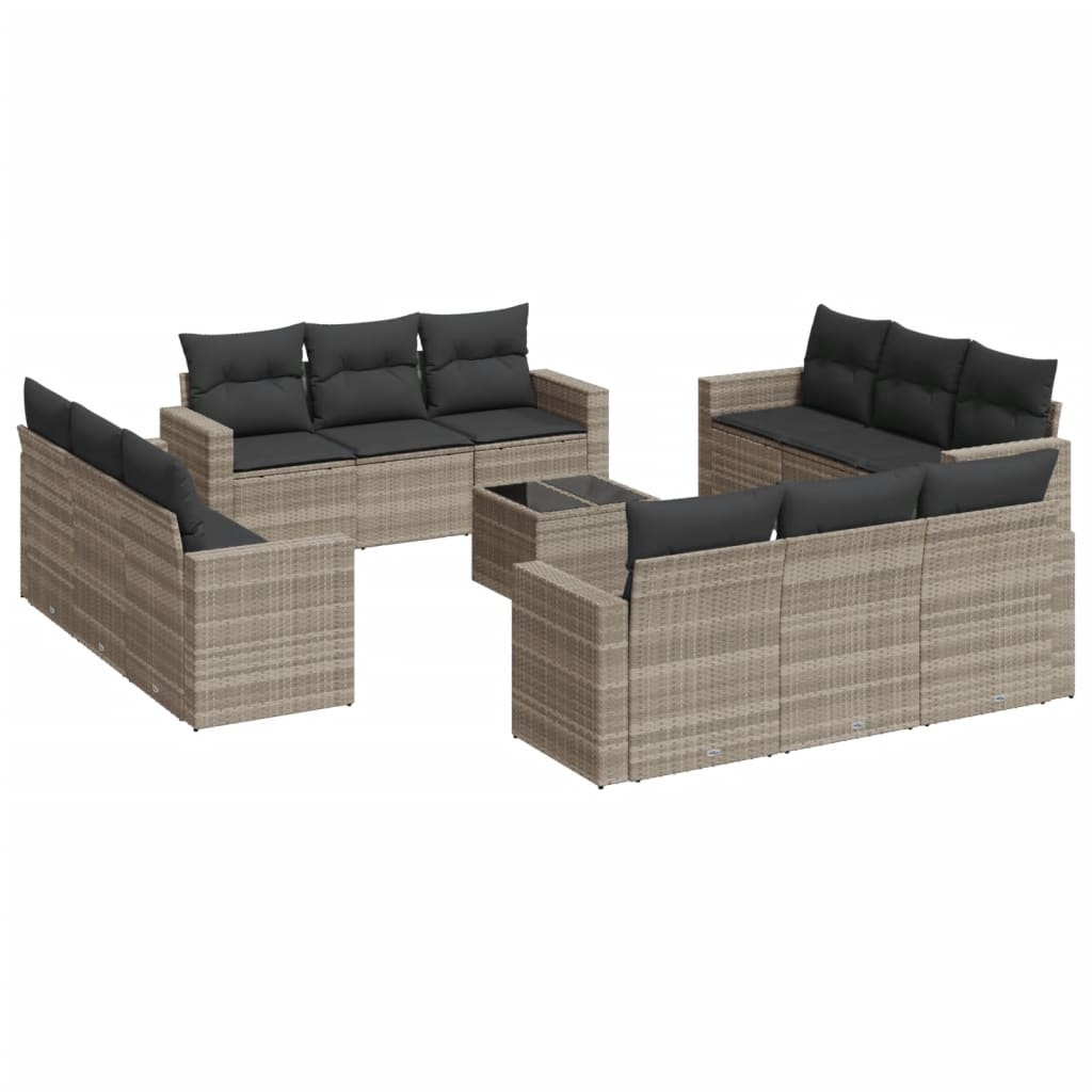 Vidaxl 13 pcs conj. sofás jardim c/ almofadões vime pe cinzento-claro