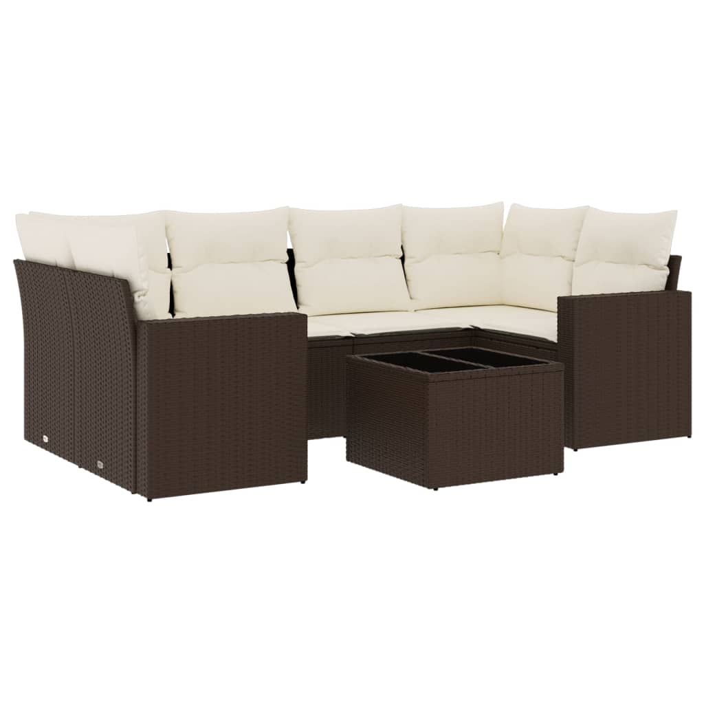 Vidaxl 7 pcs conjunto de sofás jardim c/ almofadões vime pe castanho