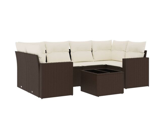 Vidaxl 7 pcs conjunto de sofás jardim c/ almofadões vime pe castanho
