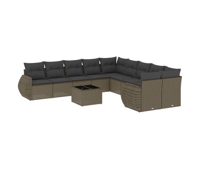 Vidaxl 11 pcs conjunto sofás de jardim c/ almofadões vime pe cinzento