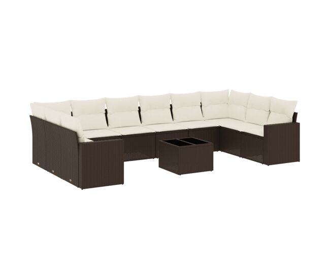 Vidaxl 11 pcs conjunto sofás de jardim c/ almofadões vime pe castanho