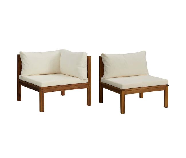 Vidaxl conjunto de sofás 2 pcs c/ almofadões branco nata acácia maciça
