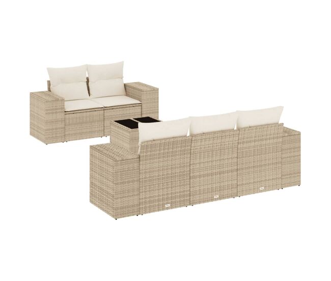 Vidaxl 6 pcs conjunto de sofás p/ jardim com almofadões vime pe bege