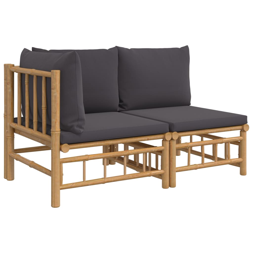 Vidaxl 2pcs conj. lounge de jardim bambu c/ almofadões cinzento-escuro
