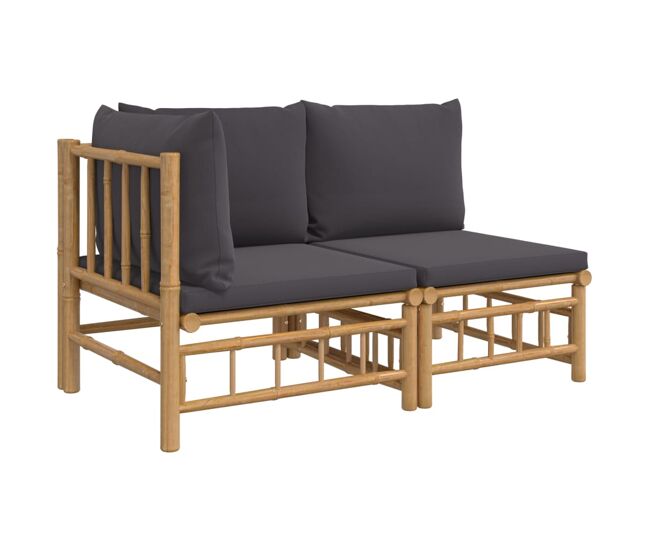 Vidaxl 2pcs conj. lounge de jardim bambu c/ almofadões cinzento-escuro