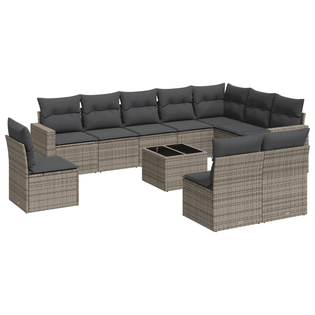 Vidaxl 11 pcs conjunto sofás de jardim c/ almofadões vime pe cinzento