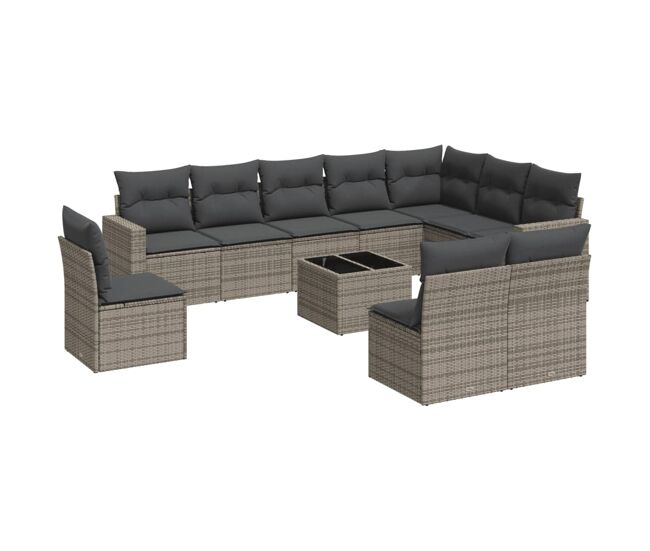 Vidaxl 11 pcs conjunto sofás de jardim c/ almofadões vime pe cinzento