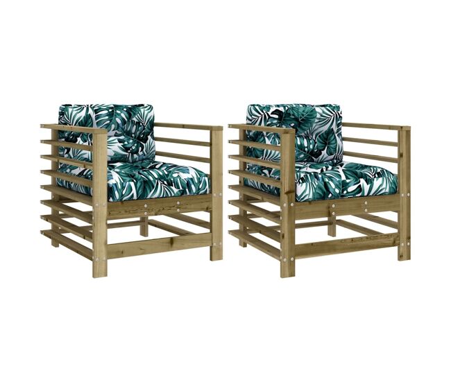 Vidaxl cadeiras de jardim c/ almofadões 2 pcs pinho impregnado