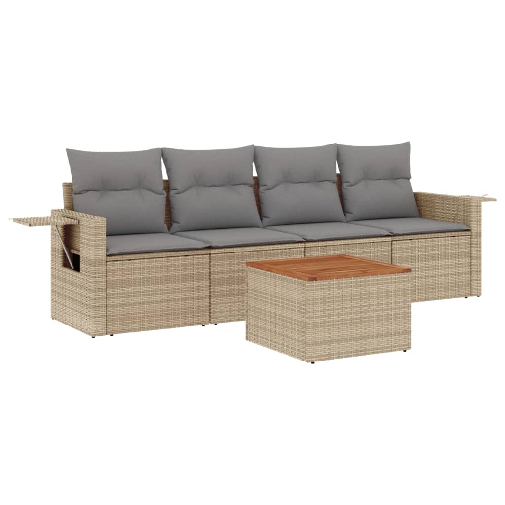 Vidaxl 5 pcs conjunto de sofás p/ jardim com almofadões vime pe bege