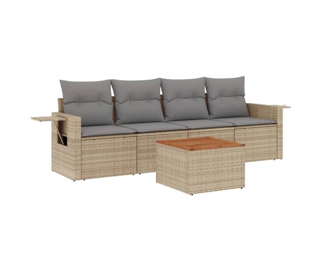 Vidaxl 5 pcs conjunto de sofás p/ jardim com almofadões vime pe bege