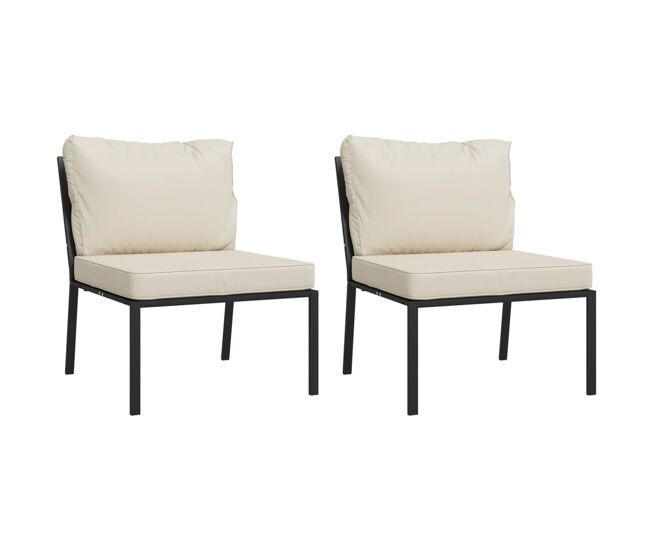 Vidaxl cadeiras de jardim c/ almofadões cor areia 2 pcs 60x74x79cm aço