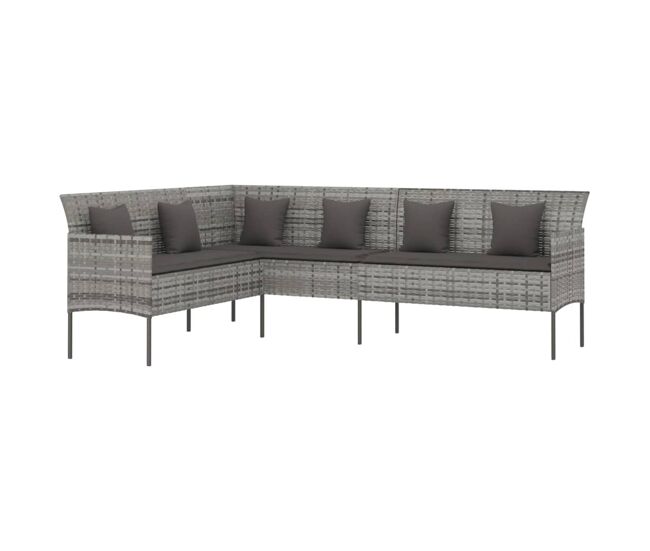 Vidaxl sofá em forma de l p/ jardim c/ almofadões vime pe cinzento