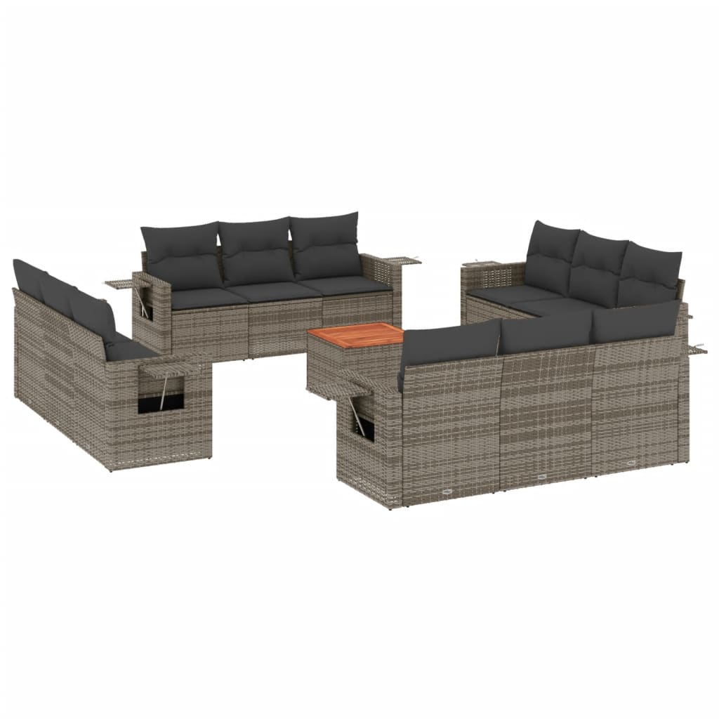 Vidaxl 13 pcs conjunto sofás p/ jardim c/ almofadões vime pe cinzento