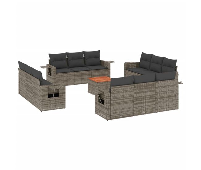 Vidaxl 13 pcs conjunto sofás p/ jardim c/ almofadões vime pe cinzento